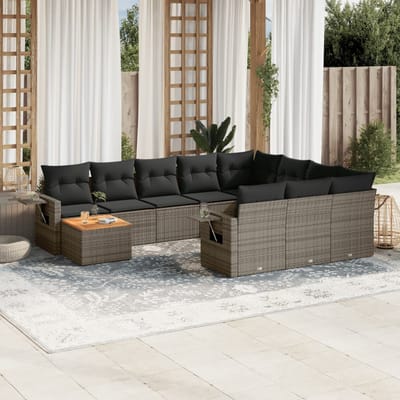 vidaXL - 11-delige - Loungeset - met - kussens - poly - rattan - grijs