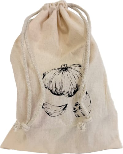 Knoflook Bewaarzak met trekkoord en rits, 27x20 cm, taupe, 100% katoen – 3BMT®