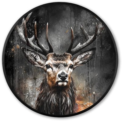Poster in lijst Rond - Fotolijst 60x60 cm - Posters - Hert - Zwart - Dier - Hertenkop - Ronde posterlijst zwart - Decoratie - Wanddecoratie woonkamer - Muurdecoratie slaapkamer