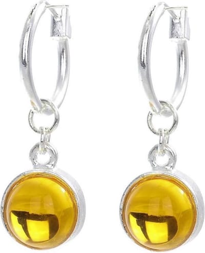 Behave Oorbel hanger zilver kleur met bruin steentje 3 cm