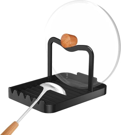 Zwarte Aluminium Dekselhouder en Lepelhouder voor Koken, Keukenaccessoires en Organisatie