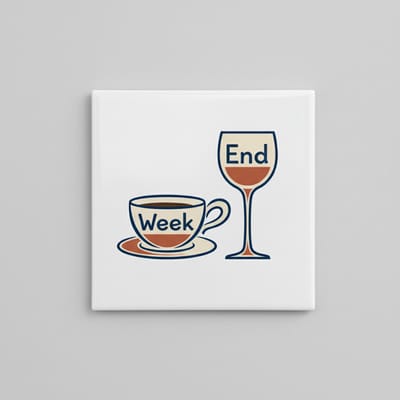 End of Week Koffie & Wijn Tegel – Grappige Weekend Quote Woondecoratie – Keramische Tegel 15 x 15 cm