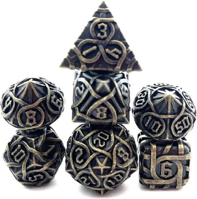 Lapi Toys - Dungeons and Dragons dobbelstenen - DnD Dice - Polydice - Dobbelstenen Dungeons Dragons - Metal dice - Metalen Dobbelstenen - DnD Dice Set - 1 set (7 stuks) - Metaal - Goudkleurig
