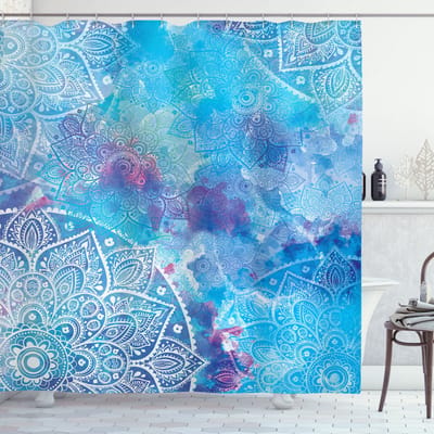 ABAKUHAUS Mandala douchegordijn – 175 x 200 cm – stof, waterafstotend, blauw/turkoois/violet