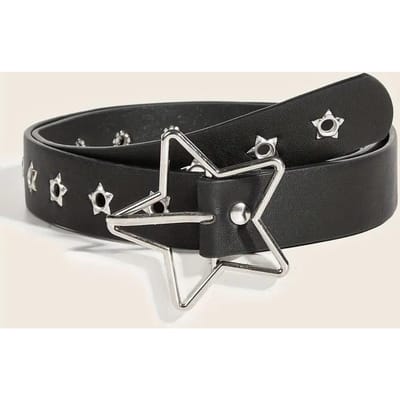 Mode Punk ster gesp decoratieve riem met meerdere gaten kleine stervormige ogen multifunctionele Jeans riem Voor Vrouwen One Size black