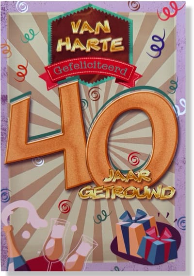 40 jaar Getrouwd! Luxe Robijnen huwelijk wenskaart 40 jarig jubilieum - 12x17cm - Gevouwen kaart inclusief envelop - Huwelijkskaart