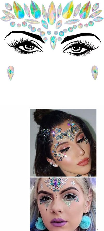 Akyol - Gezichtsjuwelen – gezichtsteentjes – diamantjes – carnaval- plak diamantjes -face jewels -diamantjes voor gezicht -choachella - festival – gezichtsdecoratie-gezicht glitters-festival gezicht glitters tomorrowland – feest- zilver -st