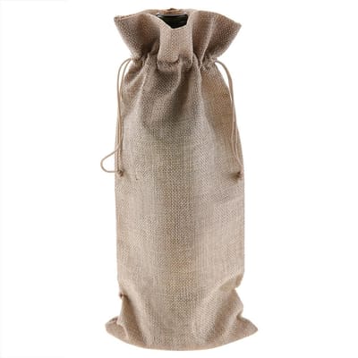 12pcs Sac à Vin Simple en Tissu Lin avec Cordon de Serrage Housse Décorative pour Champagne (blanc) beige