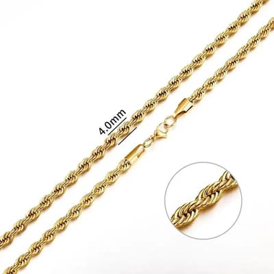 Aramat Jewels | Halskettingen | RVS Koordschakel Ketting Goudkleur - Rope Chain Ketting | 4mm / 60cm |60cm | | Staal | Volwassenen | Verkleurd niet