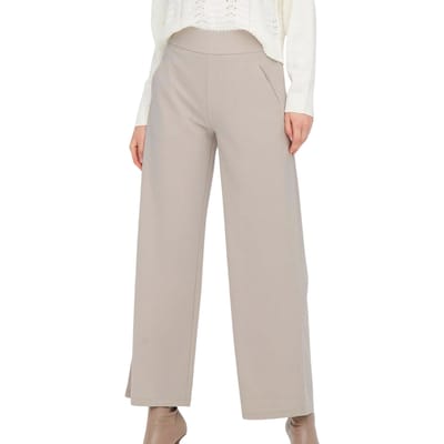 Jacqueline de Yong beige dames broek   Wide leg fit   Steekzakken   Elastische boord   Regular waist Beige XS/32