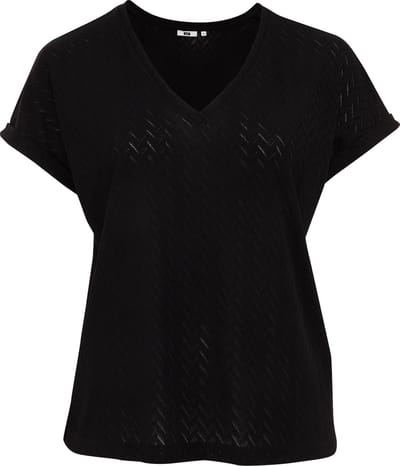 WE Fashion Dames T-shirt met opengewerkte structuur - Curve