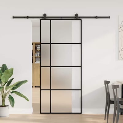 vidaXL - Schuifdeur - met - beslag - 90x205 - cm - ESG-glas - en - aluminium