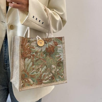 Populaire Linnen Rijstzak Nieuwe Japanse Canvas Tas Modieuze Draagbare Handgedragen Lunchbox Tas voor Vrouwen