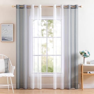 Set van 2 Transparante Vitrage Gordijnen met Ringen - Luchtig en Lichtdoorlatend - 140x185 cm - Grijs