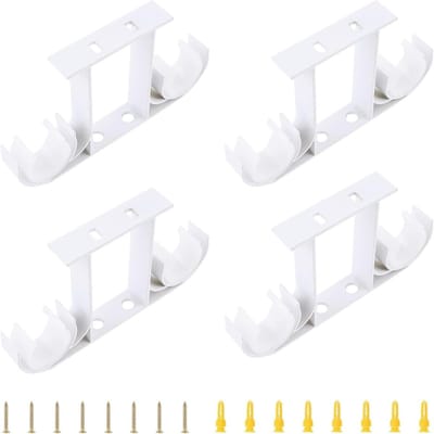Gordijnroede Beugels - Dubbele Ophangers - Raambekleding Ophangen - Aluminium Constructie - 4 Stuks - Melkwit