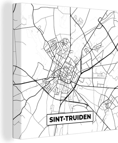 Canvas Schilderij Stadskaart – Plattegrond – België – Zwart Wit – Sint Truiden – Kaart - 20x20 cm - Wanddecoratie