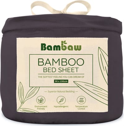 Bambaw Luxe Bamboe 1-Persoons Hoeslaken 90x190cm – Ultra ademende stof – Hypoallergeen – Beddengoed - Houtskool