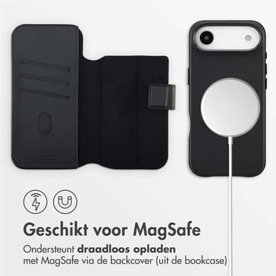 Accezz Hoesje - Geschikt voor Apple iPhone 17 Air - Leather Bookcase 2-in-1 geschikt voor MagSafe - Black