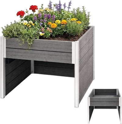 TRUTZHOLM - 2-in-1 - Verhoogde plantenbak met garage voor de robotmaaier - Houtlook - 73x79x56 cm - Plantenbak - antraciet