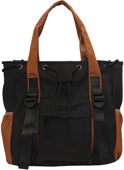 VHV - Draagtas - Grote nylon schoudertas - lichte tas met kleurblokken - Voor werk, winkelen en reizen - Zwart