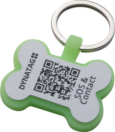 DynaTag Hondenpenning met QR-code - SOS Penning Hond Botje Siliconen Groen Fluoriserend