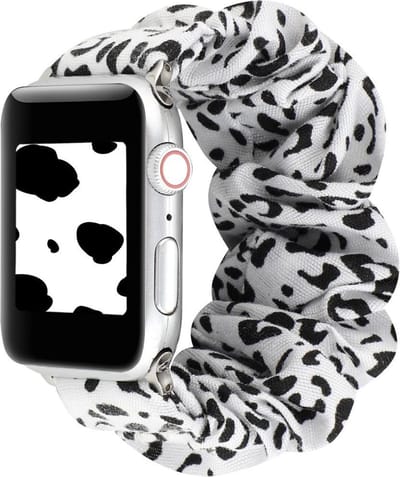 By Qubix - Geschikt voor Apple Watch bandje - Elastisch scrunchie nylon bandje - Wit / zwart - Geschikt voor Apple Watch 38mm / 40mm / 41mm / 42mm - nylon - bandje iWatch