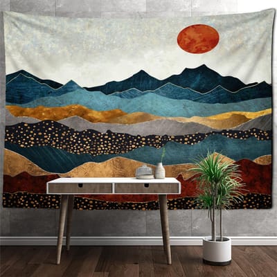 Bergen en Rivieren Creatief Schilderij Wandtapijt Wandhanger Retro Boheemse Stijl Eenvoudige Huisdecoratie Achtergronddoek 150X130 CM