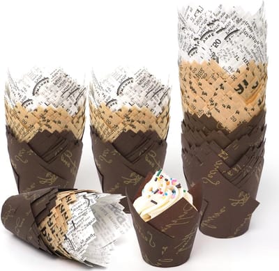 200 stuks tulpen muffin- en cupcakevormpjes van ongebleekt papier voor bruiloften, verjaardagen en feesten, standaardformaat, natuurlijk en milieuvriendelijk