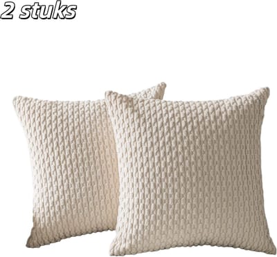 2 stuks - Kussenhoezen - Corduroy - Met ritssluiting - Geschikt voor bank, slaapkamer, woonkamer - 45*45cm - Gebroken wit