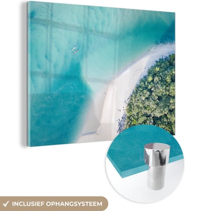 MuchoWow® Glasschilderij 160x120 cm - Schilderij acrylglas - Zee - Zon - Australië - Foto op glas - Muurdecoratie woonkamer - Wanddecoratie slaapkamer - Schilderijen