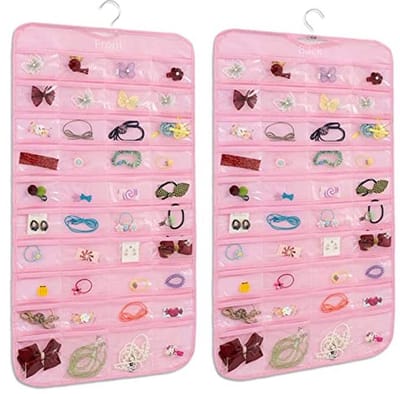 Dubbelzijdige Sieraden Organizer met 80 Pocket voor Oorbellen, Kettingen, Armbanden en Ringen - Roze