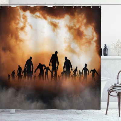 ABAKUHAUS Douchgordijn Halloween-zombies – oranje/zwart – 175×180 cm