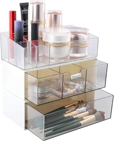 Make-up Organizer met Lade voor Borstels en Accessoires - Transparante Opbergdoos voor Badkamer en Slaapkamer - Modern en Ruimtebesparend
