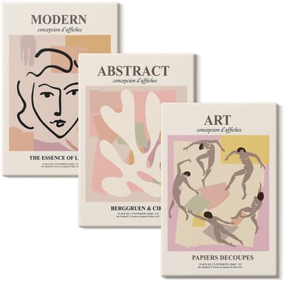 Wallfluent Set van canvas schilderijen - Stijlvolle portretten en abstracte vormen in pastelkleuren Canvas Schilderijen Set - set 3 stuks 20x30 cm - Roze Set van Canvas Prints - Deel Canvas Kunst Set - Boheemse Canvas Kunst Set