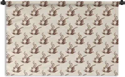 Wandkleed - Wanddoek - Patronen - Vintage - Koffie - 180x120 cm - Wandtapijt