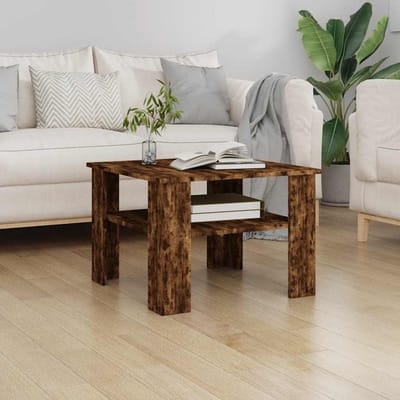 Salontafel met plank - Bijzettafel opbergruimte - Woonkamer meubel - Stevig houtmateriaal - 60x60x42 cm - Rookeiken