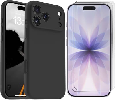 Hoesje + Glas Geschikt voor iPhone 17 Pro - Zwart - Casemania Siliconen Back Cover met Camera Bescherming + 2x Tempered Glazen Screenprotector - Shockproof Telefoonhoesje