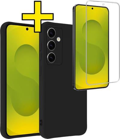 Hoesje - Met Screenprotector - Geschikt voor Samsung Galaxy S25 FE - Sterk & Shockproof - Back Cover - Siliconen Case - Telefoon Hoes - Telefoonhoesjes - Zwart