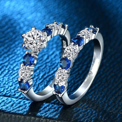 Hoyon – ensemble de bagues de luxe en Zircon, pierres précieuses bleues saphir, pour Couple, Imitation diamant principal, pointe bleue, bijoux pour femmes, livraison gratuite 8 gray