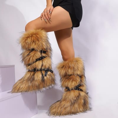 Winterlaarzen Dames Faux Fur Sneeuwlaarzen Warme Platform Lange Laarzen Schattige Pluche Overknee Hoge Laarzen Y2K Meisjes Outdoor Furry Schoenen 42