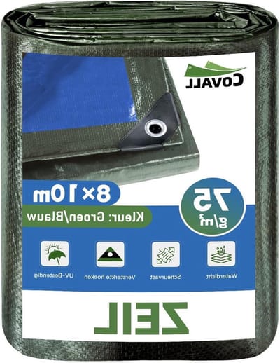 Afdekzeil - Zeildoek Beschermzeil - Goederen Afdekken - UV-bescherming Roestvrije Ogen - 8 x 10 m - Groen/Blauw