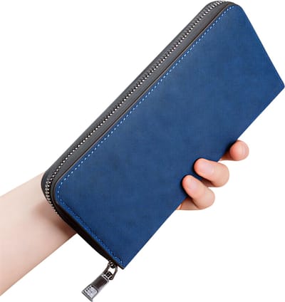 Portemonnee met Lange Ritssluiting – Canvas Clutch met Grote Capaciteit voor Kaarten, Pasjes, Contant Geld en Documenten – Zakelijk en Dagelijks Gebruik-Blauw