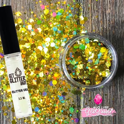 GetGlitterBaby® - Biologische / Biologisch afbreekbare Gouden Chunky Festival Glitters voor Lichaam en Gezicht Jewels / Biodegradable Face Body Glittergel - Goud en Glitter Gel HuidLijm