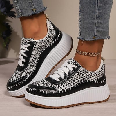Baskets à plateforme à paillettes colorées tendance pour femmes, chaussures de marche à lacets à semelle épaisse, confortables, antidérapantes, chaussures de sport pour femmes 41 noir