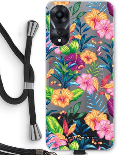 Case Company® - Hoesje met koord geschikt voor Oppo A78 5G hoesje met Koord - Tropisch 2 - Telefoonhoesje met Zwart Koord - Bescherming aan alle Kanten en Over de Schermrand