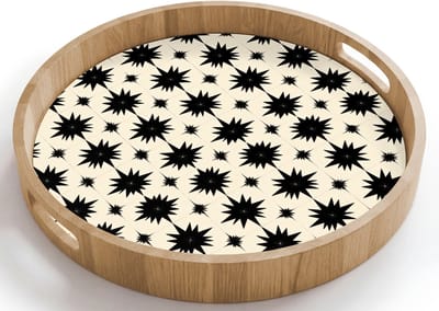 Dienblad rond 40x40 cm - Schootdienblad hout - Stervormen - Geometrisch - Zwart - Borrelplank rechthoek - Plateau houten dienbladen