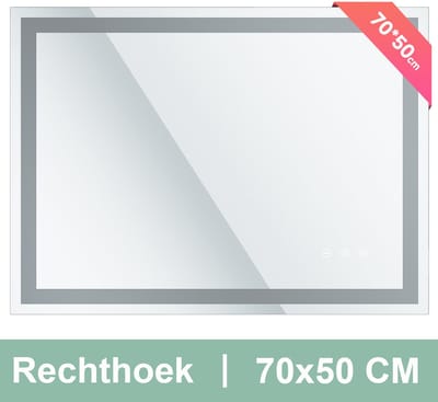 Auralum® Badkamerspiegel Met LED Verlichting - 70x50cm - Badkamerspiegel Frameloos - Rechthoekige Wandspiegel - Dimbaar - Anti-Condens - 3000K/4500K/6500K - Transparant