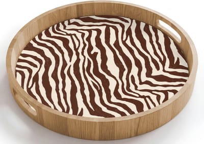 Dienblad rond 40x40 cm - Schootdienblad hout - Zebra - Patroon - Zwart - Wit - Borrelplank rechthoek - Plateau houten dienbladen