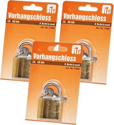 Humbert Hangslot met 3 sleutels - 3x - 40 mm - messing - kofferslot