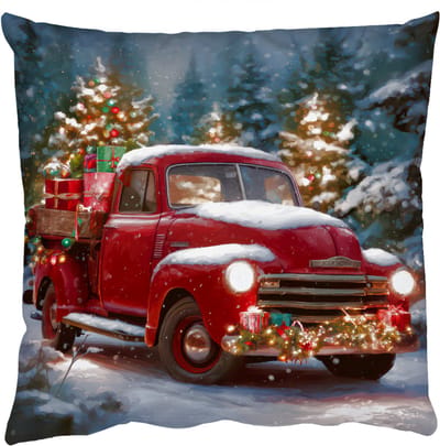 Sierkussens - Kussentjes Woonkamer - 50x50 cm - Kersttruck - Sneeuwbos - Rood